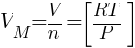 V_{M}=V/n=delim{[}{{RT}/{P}}{]}